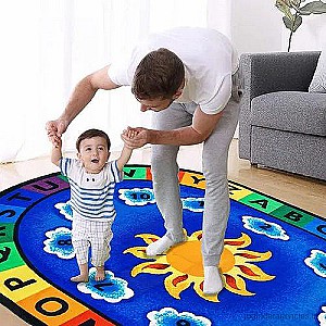 Toy Park F 946C Kids Oval Educational Learn And Play Sunny & Cloudy Carpet