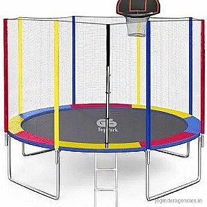 Toy Park PI580 14Ft Rainbow Trampoline With Basketball Hoop
