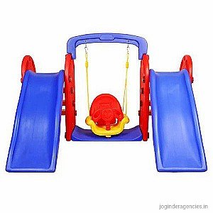 Toy Plus Poong Double Slide With Swings For Kids , Plastic Slides